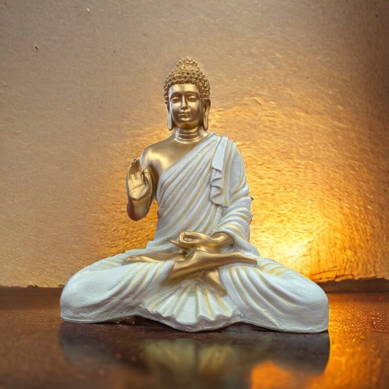 Large Meditating Buddha Statue-14 inch | White Gold