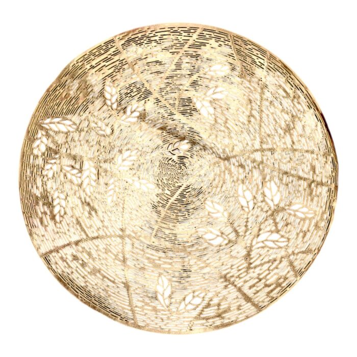 Image of a leaf shaped golden table mat. Perfect table mats for Diwali Decorations in Canada and the USA
