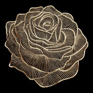 Image of a rose shaped golden table mat. Perfect table mats for Diwali Decorations in Canada and the USA
