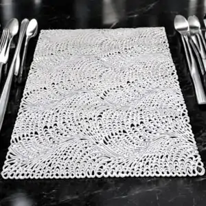 Image of a rectangle silver table mat. Perfect table mats for Diwali Decorations in Canada and the USA