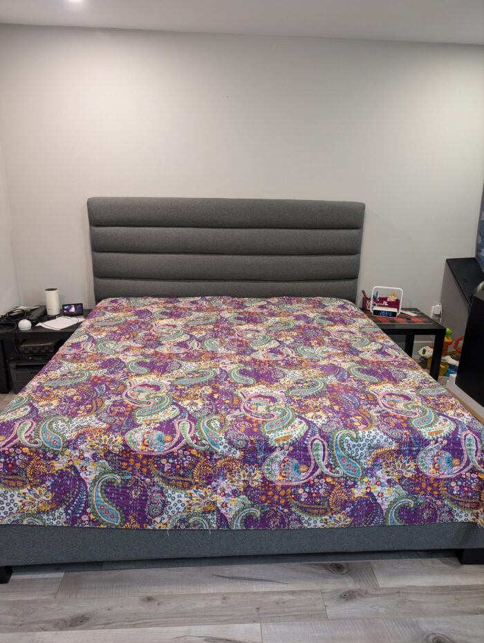 Handcrafted Quilted Kantha Patchwork Bed Cover-Purple - Image 1