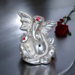 Ganesha Car Dashboard Idol - Matte finish pure silver Plated