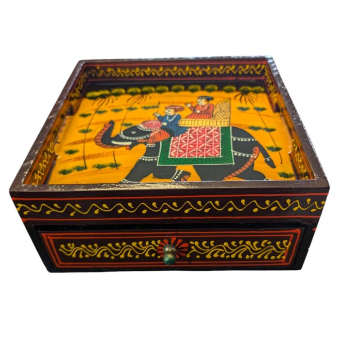 Hand painted wooden Tray with Drawers - Maroon