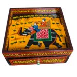 Hand painted wooden Tray with Drawers - Red