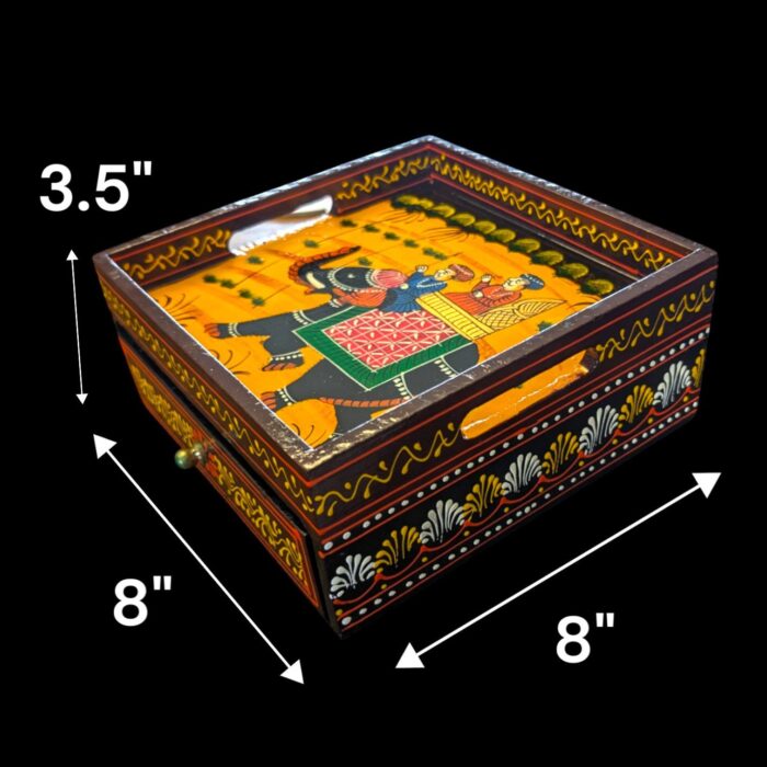 Hand painted wooden Tray with Drawers - Maroon
