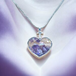 Amethyst natural stone necklace - Heart | Crown Chakra Stone