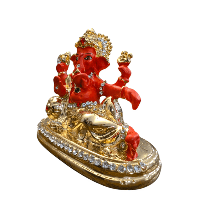 gold plated ganesh car dash idol Singhasan Ganesha Statue -Orange - Image 4