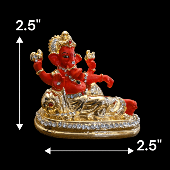 gold plated ganesh car dash idol Singhasan Ganesha Statue -Orange - Image 2