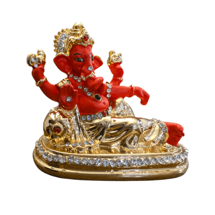 gold plated ganesh car dash idol Singhasan Ganesha Statue -Orange - Image 5