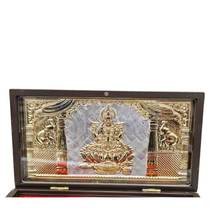 Closeup Gold plated Divinity Gift box of Goddess Lakshmi
