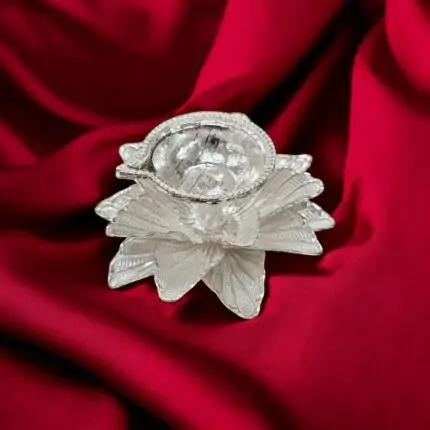Pure Silver Diya - Flower