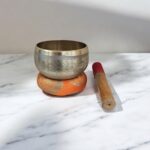 Brass Tibetan Singing Bowl set - 4.5 inch wide with cushion cover and wooden mallet