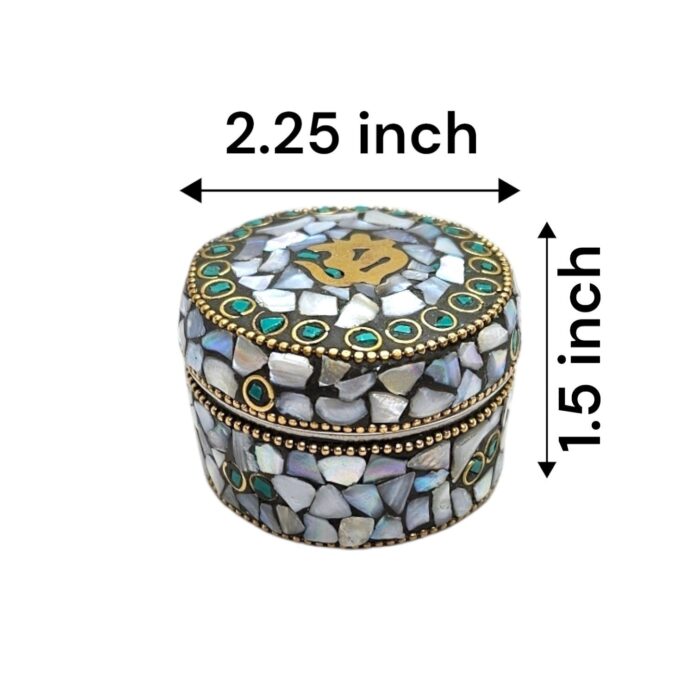 Pair of Decorative Steel Kumkum Boxes - White Mosaic