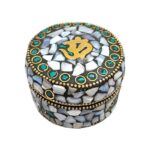 Pair of Decorative Steel Kumkum Boxes - White Mosaic