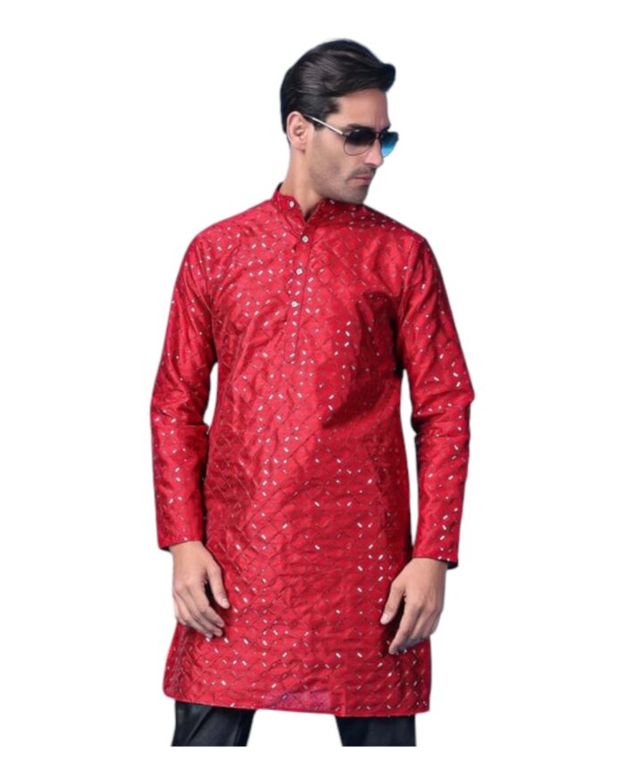 Red Jacquard Sequin Kurta