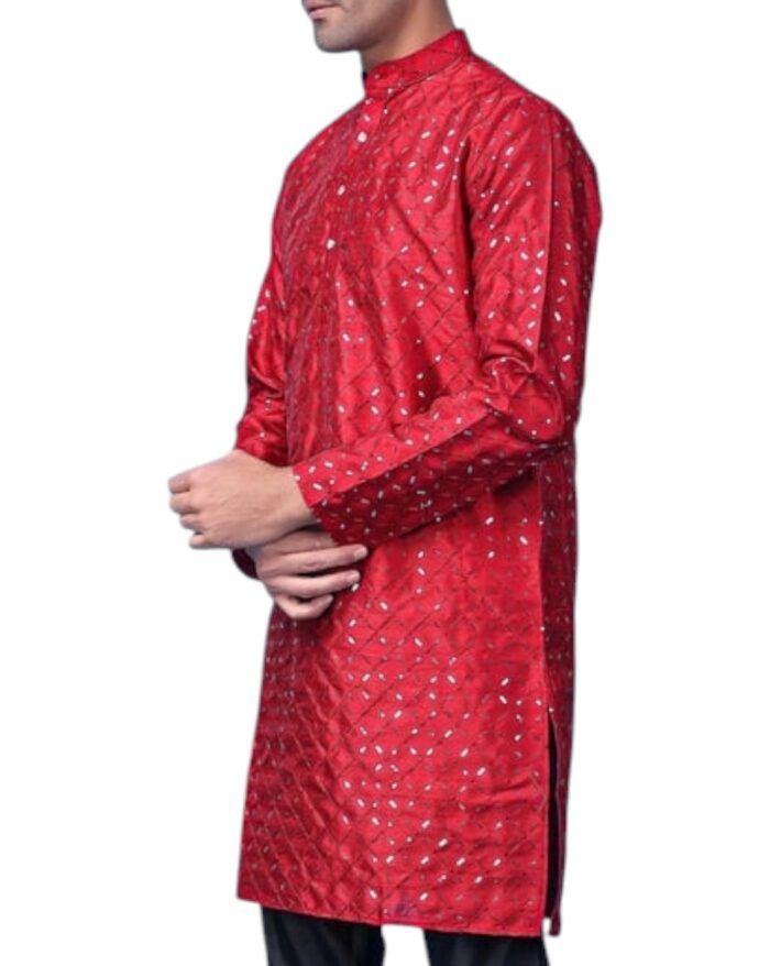Red Jacquard Sequin Kurta