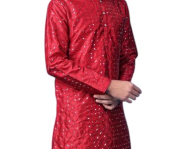 Red Jacquard Sequin Kurta