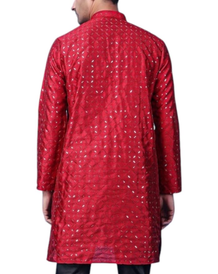 Red Jacquard Sequin Kurta