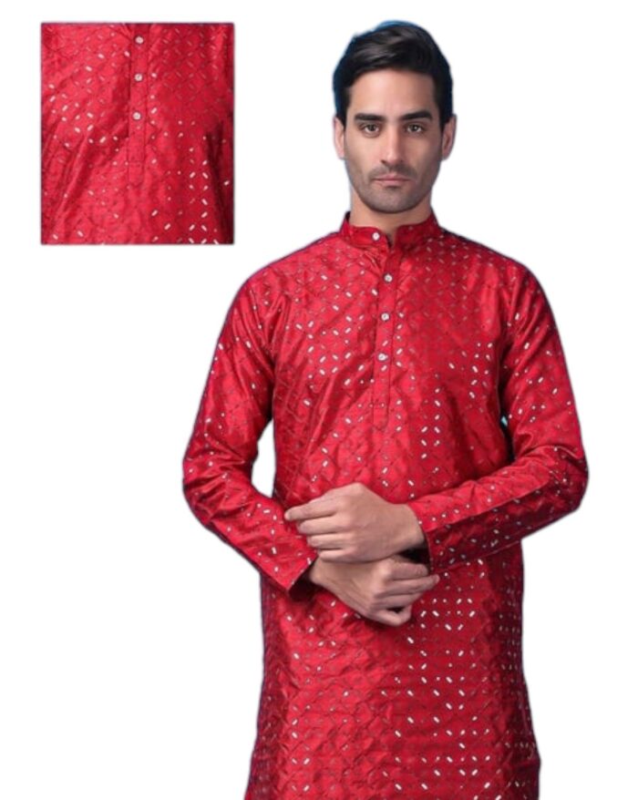 Red Jacquard Sequin Kurta