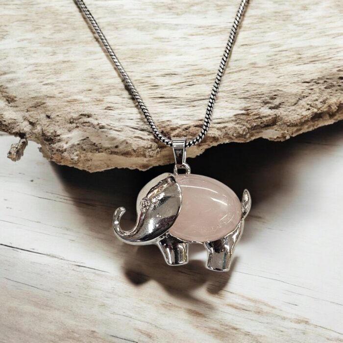 Rose Quartz Necklace - Elephant | Chakra Balancing natural Rose Quartz