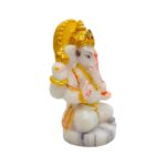 Ganesha Idol - 4 Inch | White Gold - Marble Finish