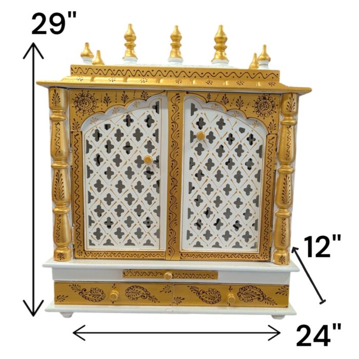 Wooden Mandir for Home | Rajasthani Hand-Painted with LED Lighting - 24 inch