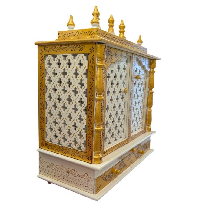 Wooden Mandir for Home | Rajasthani Hand-Painted with LED Lighting - 24 inch