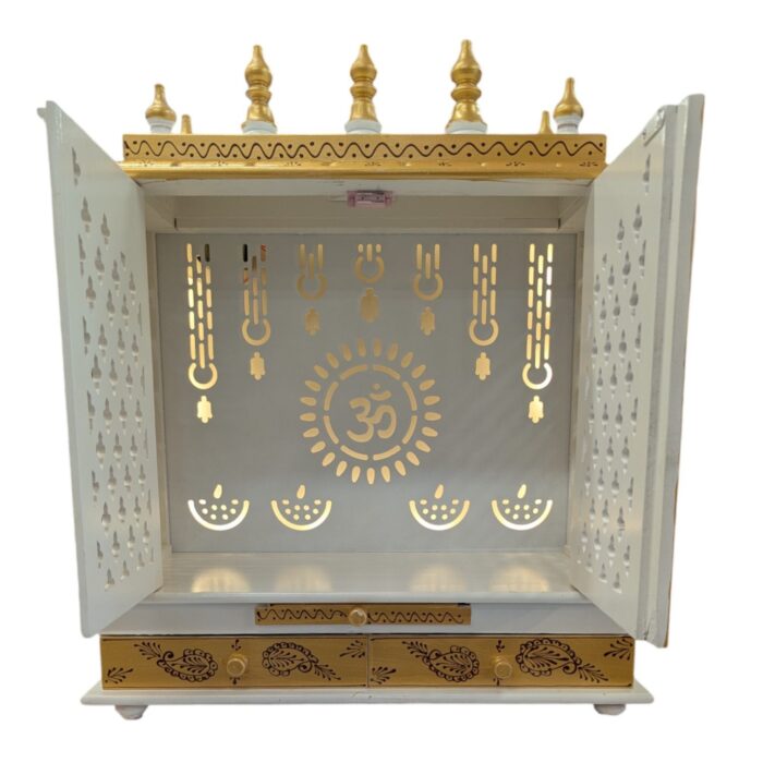 Wooden Mandir for Home | Rajasthani Hand-Painted with LED Lighting - 24 inch