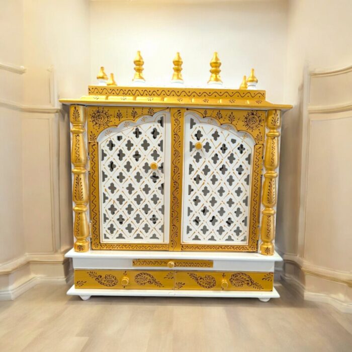 Wooden Mandir for Home | Rajasthani Hand-Painted with LED Lighting - 24 inch
