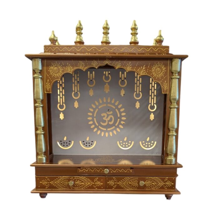 Wooden Mandir for Home | Home Temple with LED Backlit Panel - 24 in x 12 in x 29 in