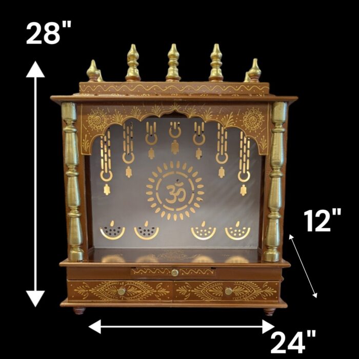 Wooden Mandir for Home | Home Temple with LED Backlit Panel - 24 in x 12 in x 29 in