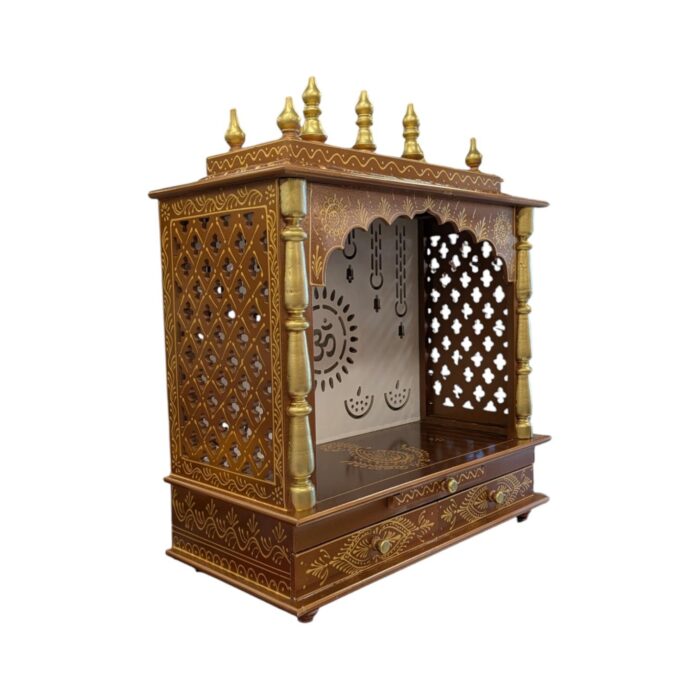 Wooden Mandir for Home | Home Temple with LED Backlit Panel - 24 in x 12 in x 29 in