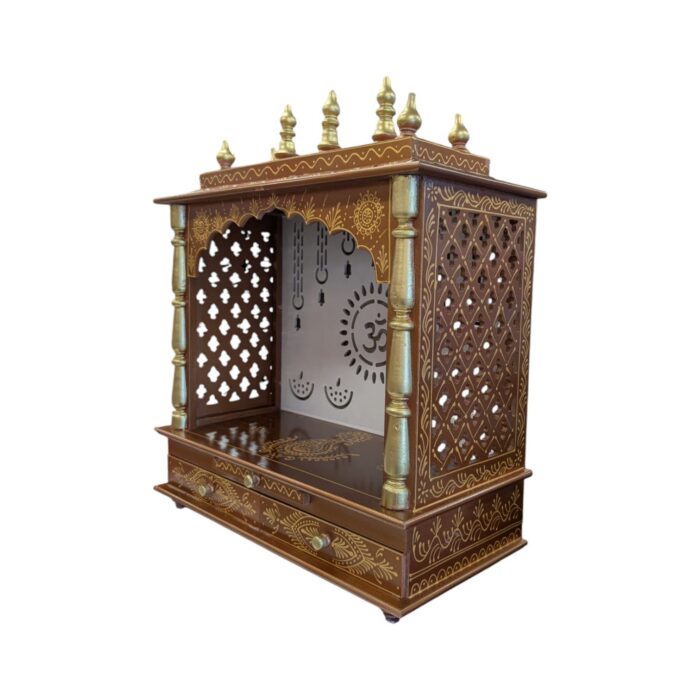 Wooden Mandir for Home | Home Temple with LED Backlit Panel - 24 in x 12 in x 29 in
