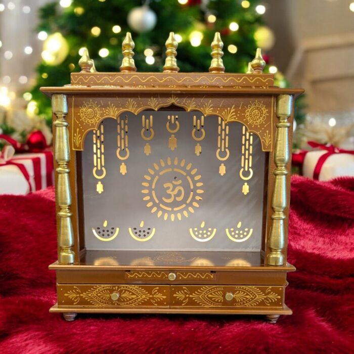 Wooden Mandir for Home | Home Temple with LED Backlit Panel - 24 in x 12 in x 29 in