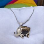 Natural Tiger Eye stone in Elephant Pendant Necklace