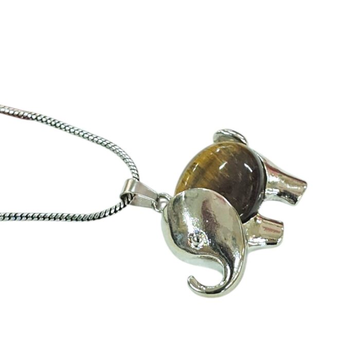 Natural Tiger Eye Elephant Pendant Necklace
