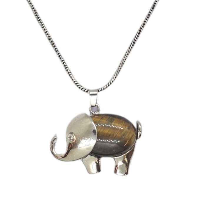 Natural Tiger Eye Elephant Pendant Necklace
