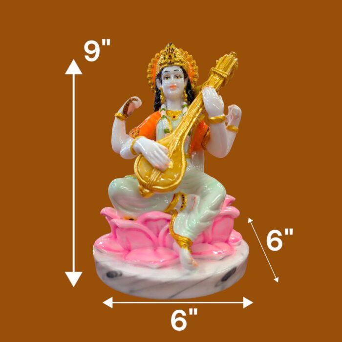 Goddess Saraswati Idol - 9 inch | Saraswati Statue - Image 3