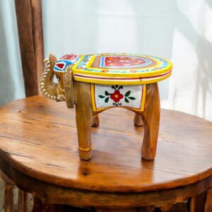 Wooden Elephant Stool | Hand painted - Multi color