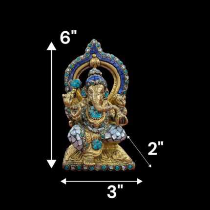 Brass Ganesh Idol - 6 inch | Golden Ganesha on throne Statue with white dhoti-Mosaic