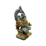 Brass Ganesh Idol - 6 inch | Golden Ganesha on throne Statue with white dhoti-Mosaic