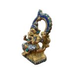 Brass Ganesh Idol - 6 inch | Golden Ganesha on throne Statue with white dhoti-Mosaic