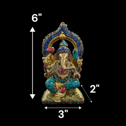 Brass Ganesh Idol - 6 inch | Golden Ganesha Statue with green dhoti-Mosaic