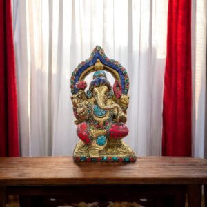 Brass Ganesh Idol - 6 inch | Golden Ganesha Statue with red dhoti-Mosaic