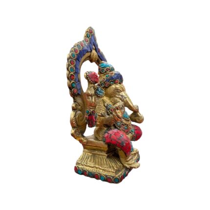 Brass Ganesh Idol - 6 inch | Golden Ganesha Statue with red dhoti-Mosaic
