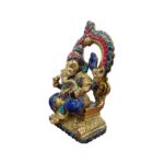 Brass Idol of Ganesh on Throne -Blue dhoti- Mosaic | Ganesha Statue