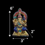 Brass Idol of Ganesh on Throne -Blue dhoti- Mosaic | Ganesha Statue