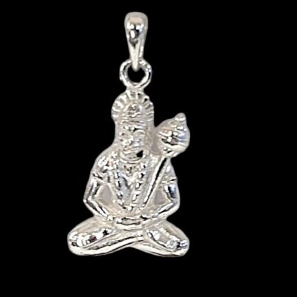 Sterling Silver Sitting Hanuman Pendant - Pure Silver, Detailed Meditative Pose with Gada