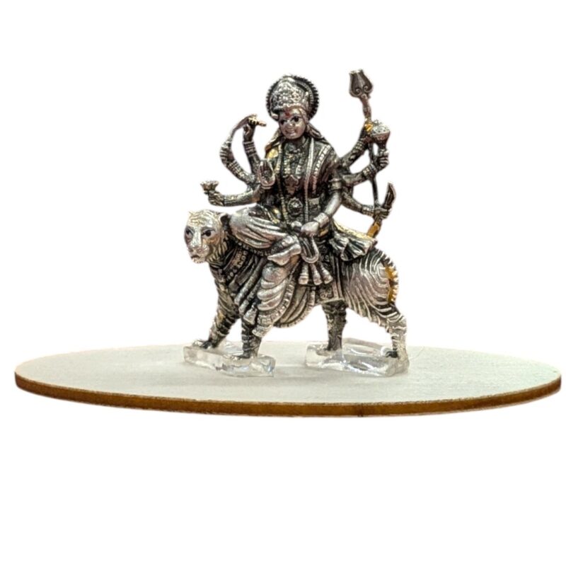 Pure silver Sherawali Maa idol | Oxidized 925 Sterling Silver Durga Mata Idol - Ambey Maa