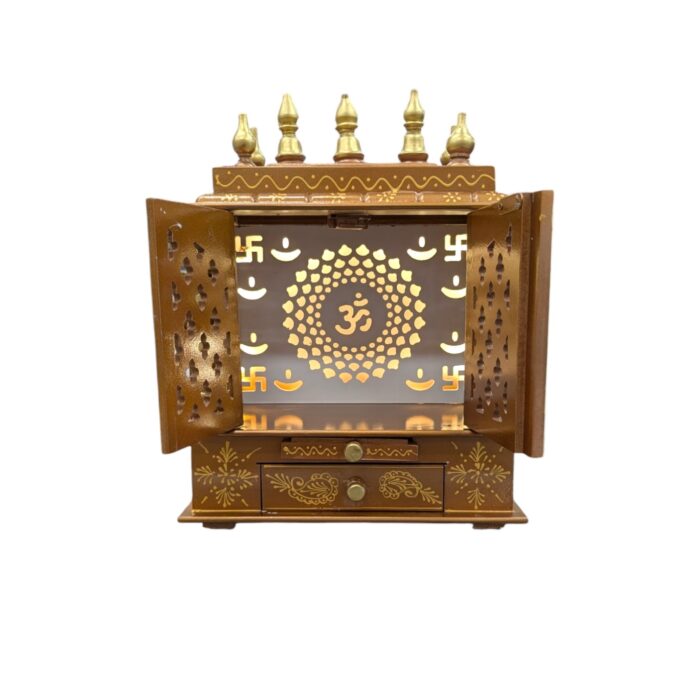 Wooden Mandir for Home - Led Backlit Panels and Doors
